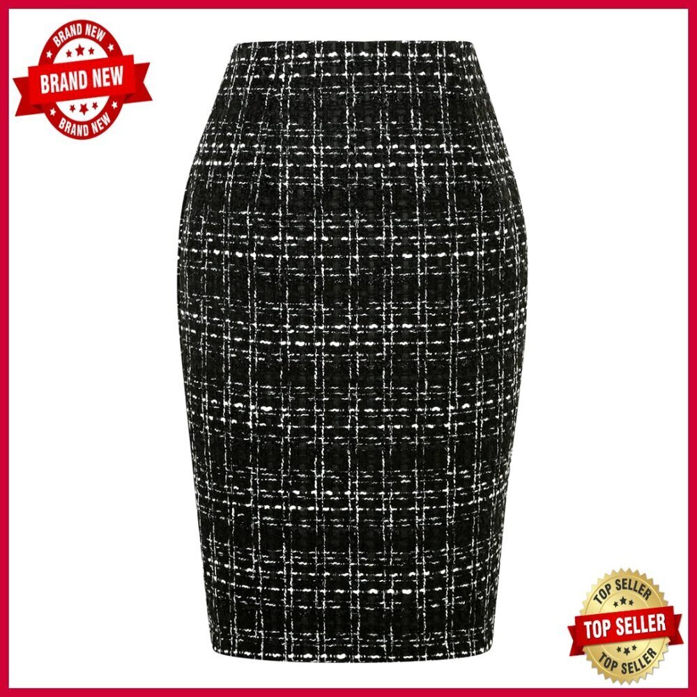 Knee-Length Pencil Skirt High Waist Wool Blend Slim Fit Office Wear